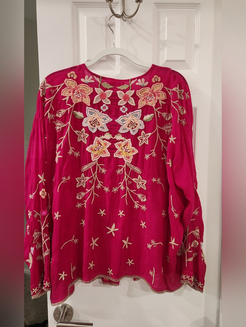 Johnny Was Fuchsia Floral Embroidered Tunic Size L - Picture 2 of 5